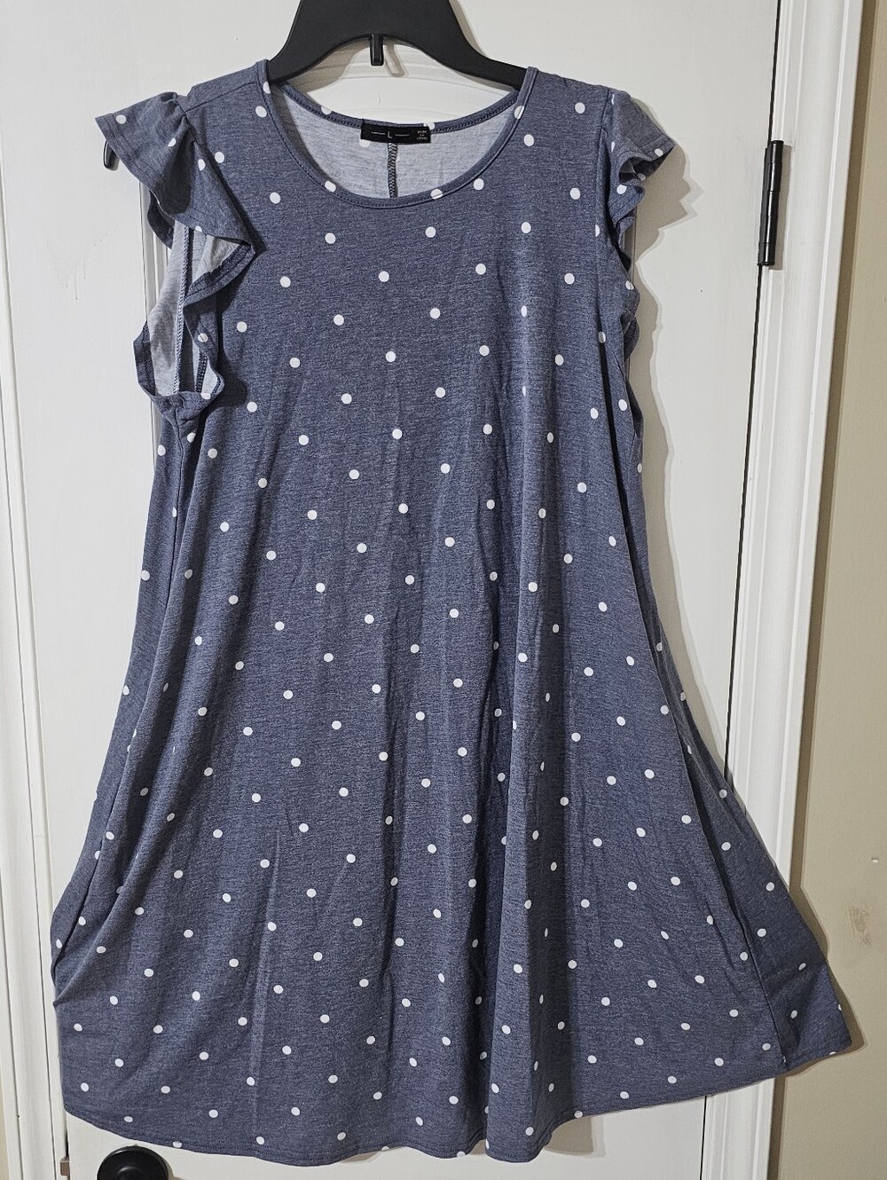 Cato Blue Polka Dot Ruffle Sleeve Swing Dress - Picture 2 of 5